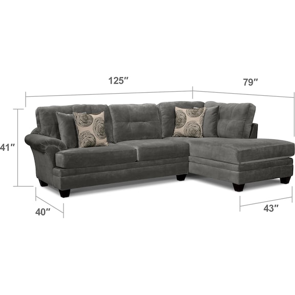 Living Room Furniture - Cordelle 2-Piece Right-Facing Chaise Sectional - Gray