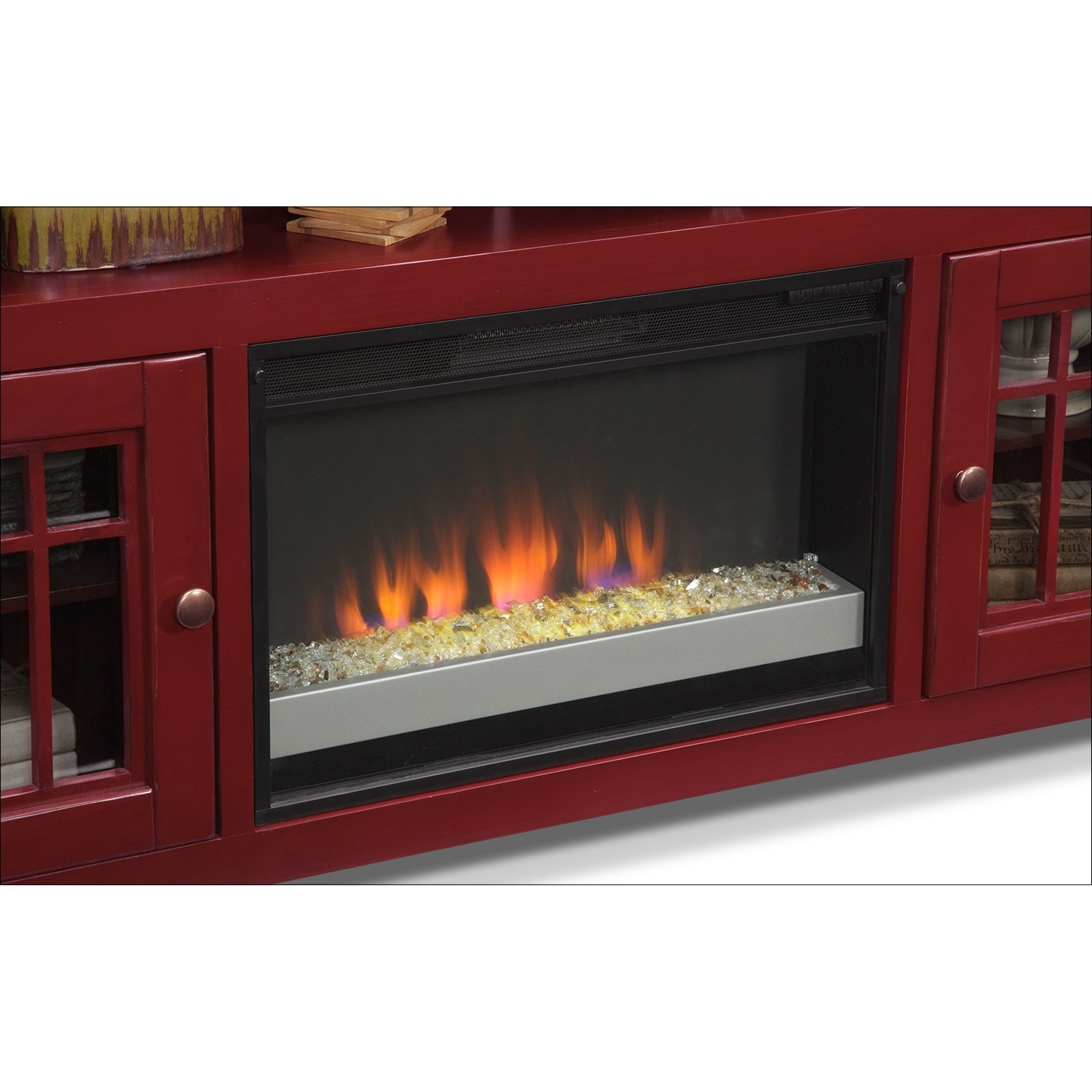 Merrick 74" Fireplace TV Stand with Contemporary Insert Red