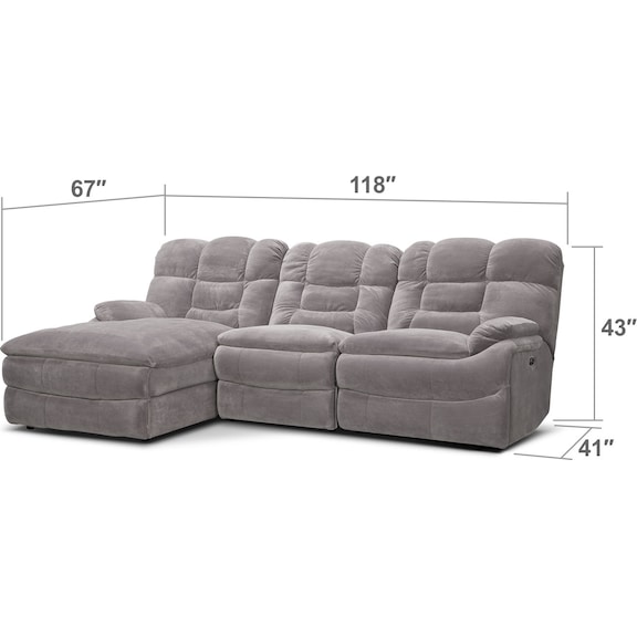Living Room Furniture - Big Softie 3-Piece Power Reclining Sectional with Left-Facing Chaise - Gray