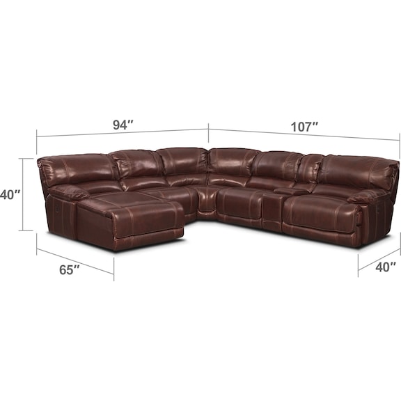 Living Room Furniture - St. Malo 6-Piece Power Reclining Sectional with Left-Facing Chaise - Burgundy