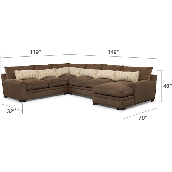 Living Room Furniture - Ventura 4-Piece Sectional with Right-Facing Chaise - Brown