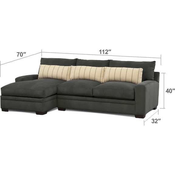 Living Room Furniture - Ventura 2-Piece Sectional with Left-Facing Chaise - Charcoal
