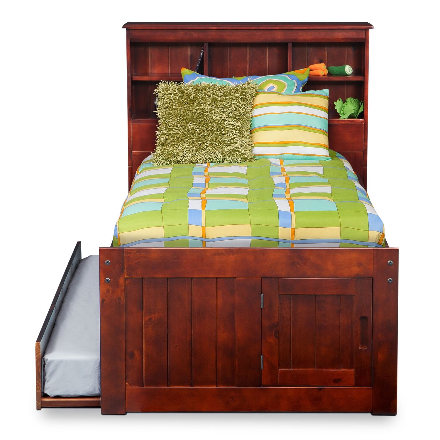 Ranger Merlot Twin Bookcase Bed with 3Drawer Storage & Trundle