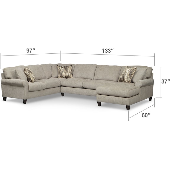 Living Room Furniture - Karma 3-Piece Right-Facing Sectional - Mink