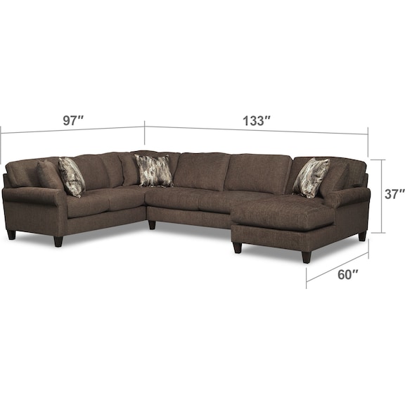 Living Room Furniture - Karma 3-Piece Right-Facing Sectional - Smoke