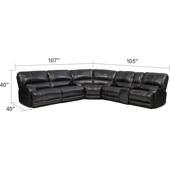 Living Room Furniture - Barton 3-Piece Power Reclining Sectional with 1 Console - Black