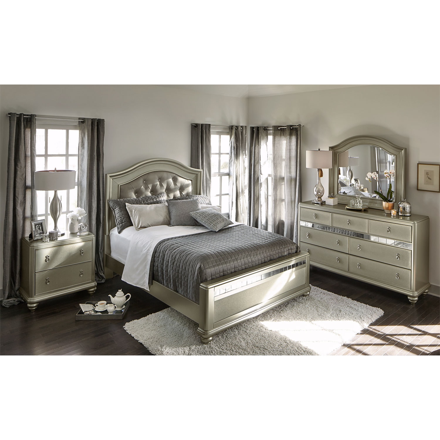Serena Queen 6 Piece Bedroom Set Platinum
