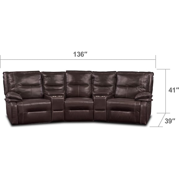 Living Room Furniture - Nikki 5-Piece Power Reclining Home Theater Sectional - Brown