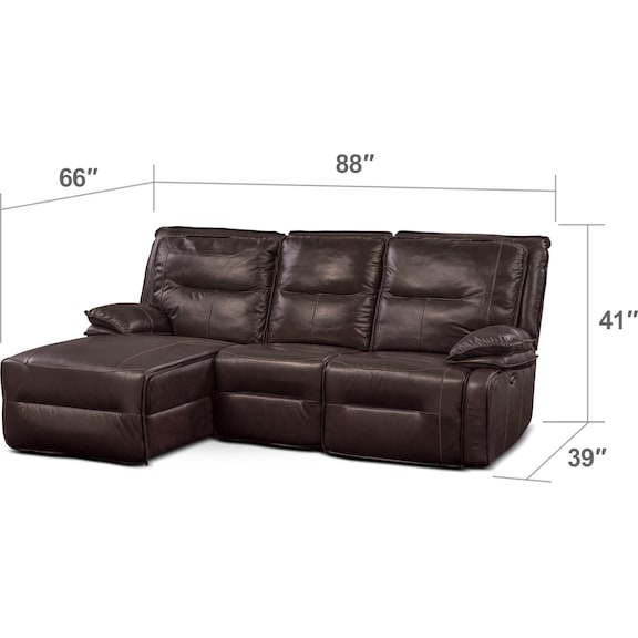 Living Room Furniture - Nikki 3-Piece Power Reclining Sectional with Left-Facing Chaise - Brown