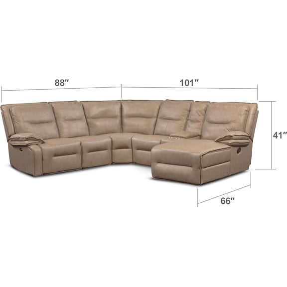 Living Room Furniture - Nikki 6-Piece Power Reclining Sectional with 1 Recliner and Right-Facing Chaise - Taupe