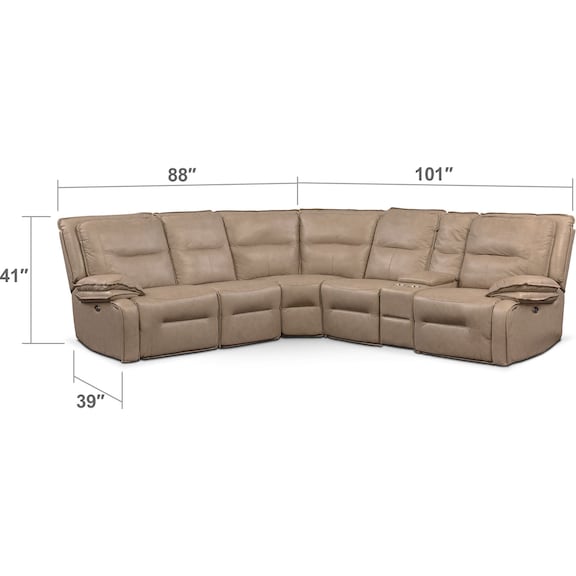 Living Room Furniture - Nikki 6-Piece Power Reclining Sectional with 3 Recliners - Taupe