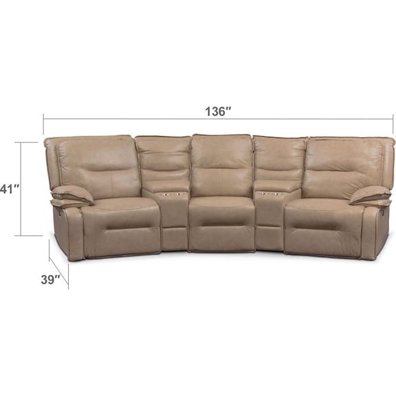 Living Room Furniture - Nikki 5-Piece Power Reclining Home Theater Sectional - Taupe