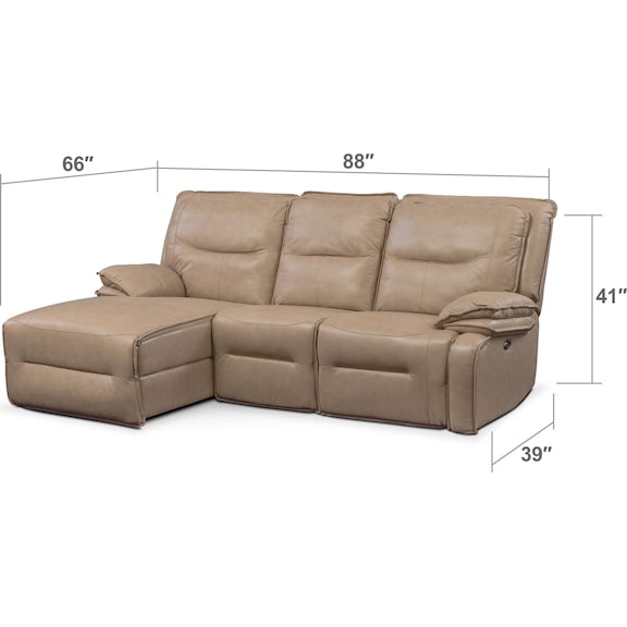 Living Room Furniture - Nikki 3-Piece Power Reclining Sectional with Left-Facing Chaise - Taupe