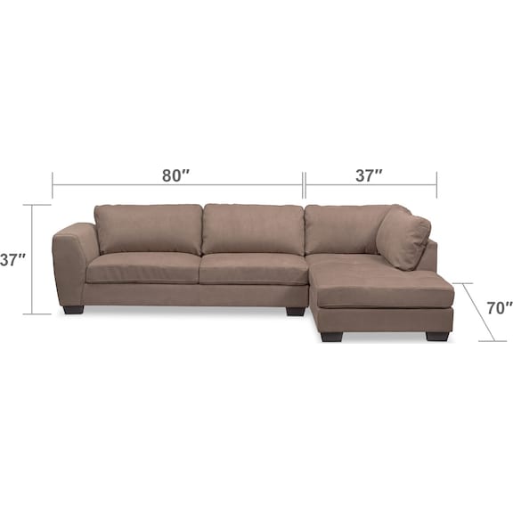 Living Room Furniture - Santana 2-Piece Sectional with Right-Facing Chaise - Taupe