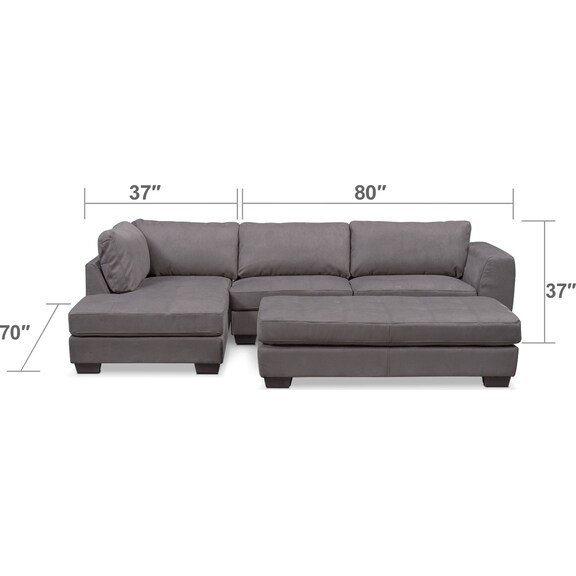 Living Room Furniture - Santana 2-Piece Sectional with Left-Facing Chaise and Cocktail Ottoman Set - Slate