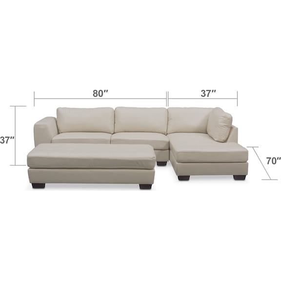 Living Room Furniture - Santana 2-Piece Sectional with Right-Facing Chaise and Cocktail Ottoman Set - Ivory