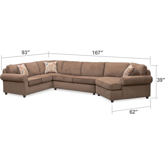 Living Room Furniture - Lakelyn 3-Piece Sectional with Right-Facing Cuddler - Cocoa