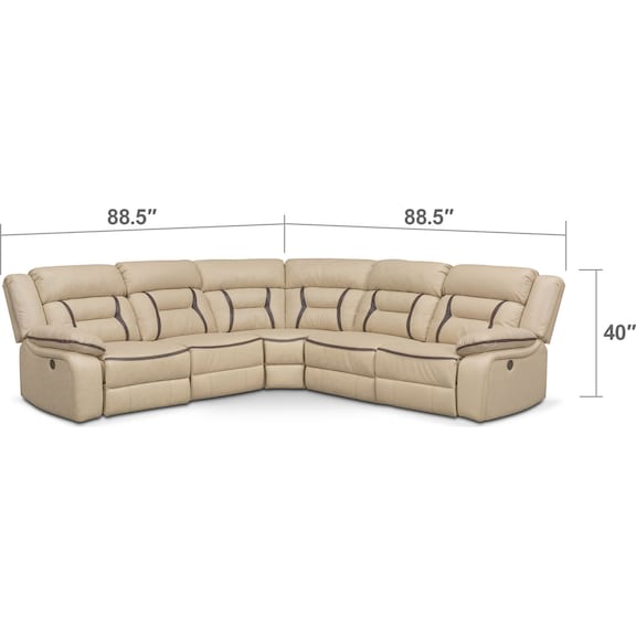 Living Room Furniture - Remi 5-Piece Power Reclining Sectional with 3 Reclining Seats - Cream