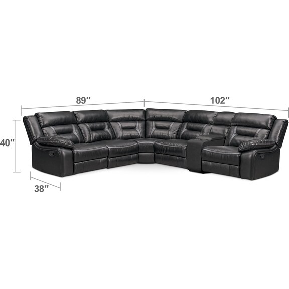 Living Room Furniture - Remi 6-Piece Manual Reclining Sectional with 3 Reclining Seats - Black