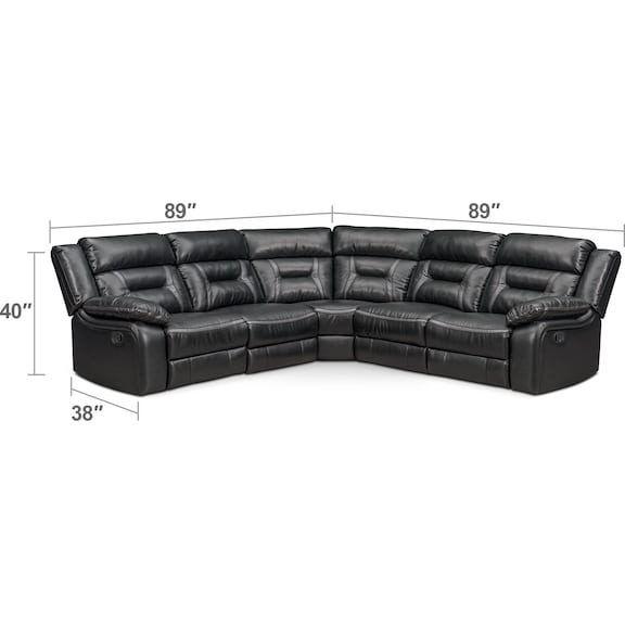 Living Room Furniture - Remi 5-Piece Manual Reclining Sectional with 3 Reclining Seats - Black
