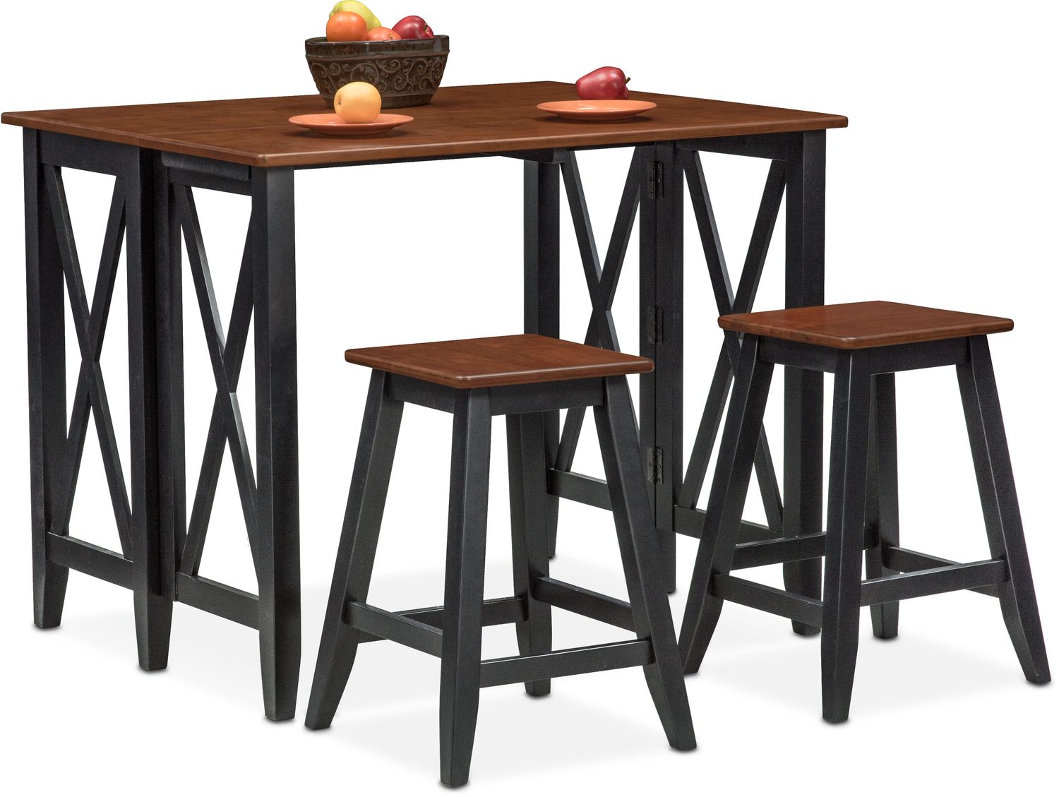 Nantucket Breakfast Bar and 2 CounterHeight Stools Black and Cherry