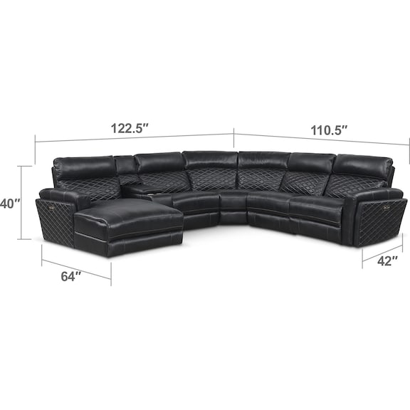 Living Room Furniture - Catalina 6-Piece Power Reclining Sectional with Left-Facing Chaise and 2 Recliners - Black