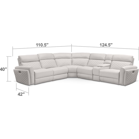 Living Room Furniture - Catalina 6-Piece Power Reclining Sectional with 3 Reclining Seats - Ivory