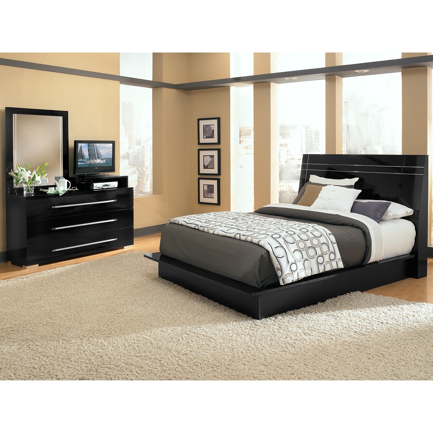 Dimora 5-Piece Queen Panel Bedroom Set with Media Dresser ...