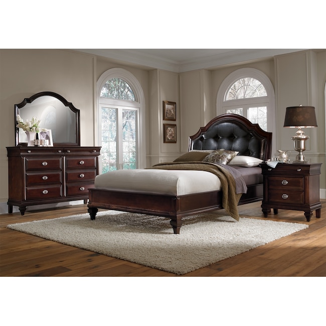 Manhattan 6 Piece Upholstered Bedroom Set With Nightstand Dresser And Mirror