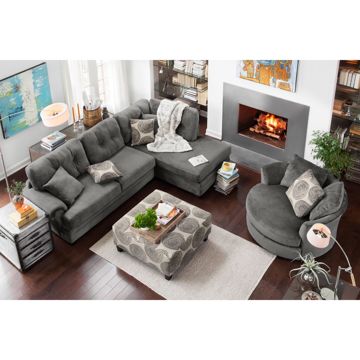 Cordelle 2-Piece Sectional with Right-Facing Chaise - Gray | American 