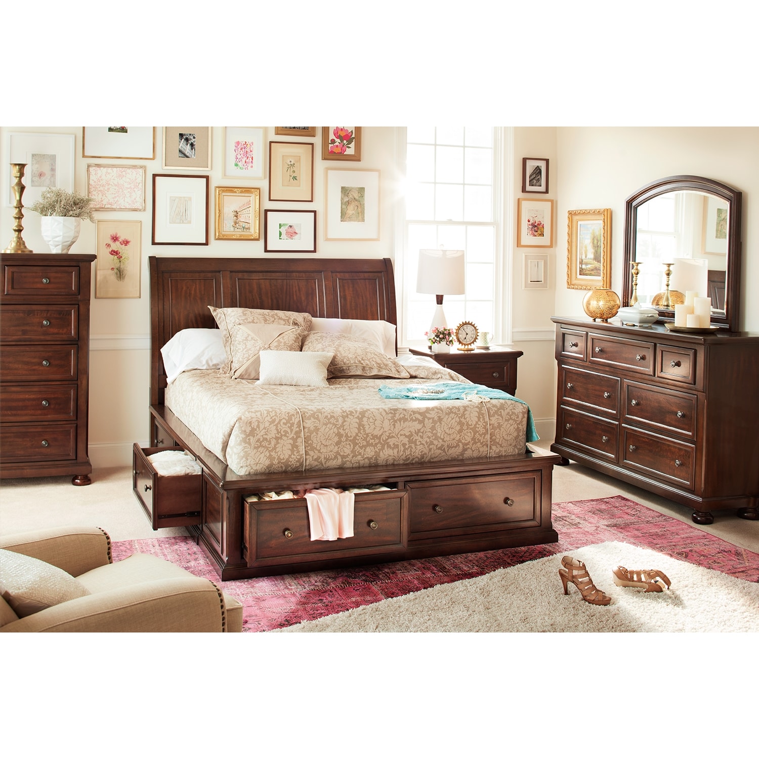 Hanover 7-Piece Queen Storage Bedroom Set - Cherry ...