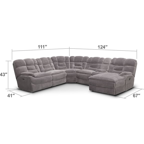 Living Room Furniture - Big Softie 6-Piece Power Reclining Sectional with Right-Facing Chaise - Gray