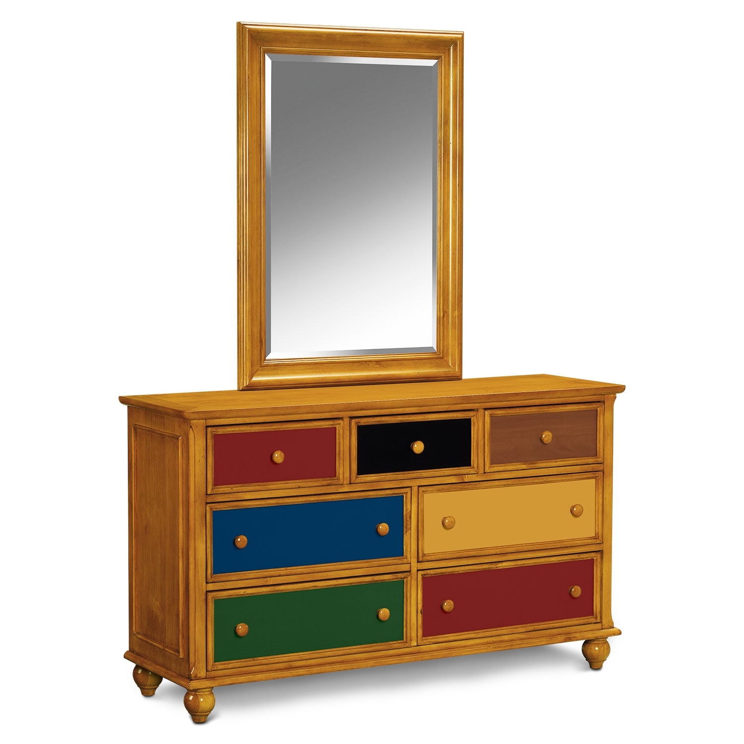 Colorworks Dresser And Mirror Honey Pine American Signature