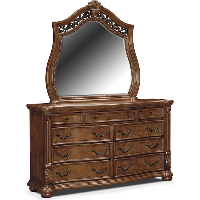 Bedroom Furniture - Morocco Dresser and Mirror - Pecan
