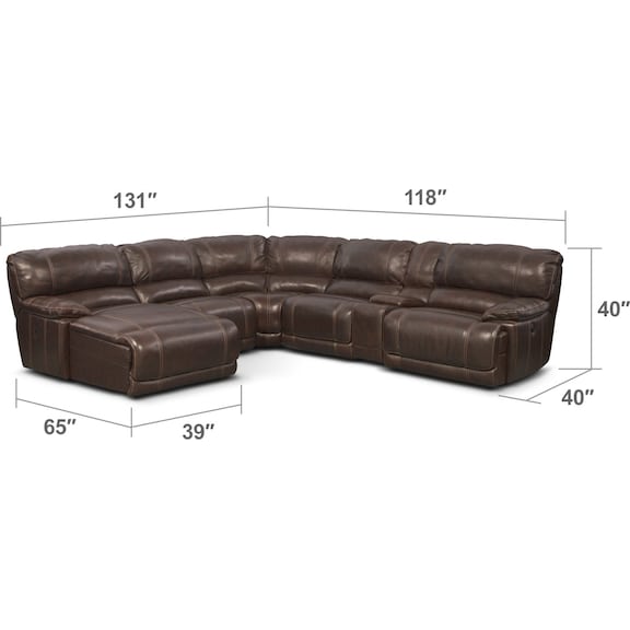 Living Room Furniture - St. Malo 6-Piece Power Reclining Sectional with Left-Facing Chaise - Brown