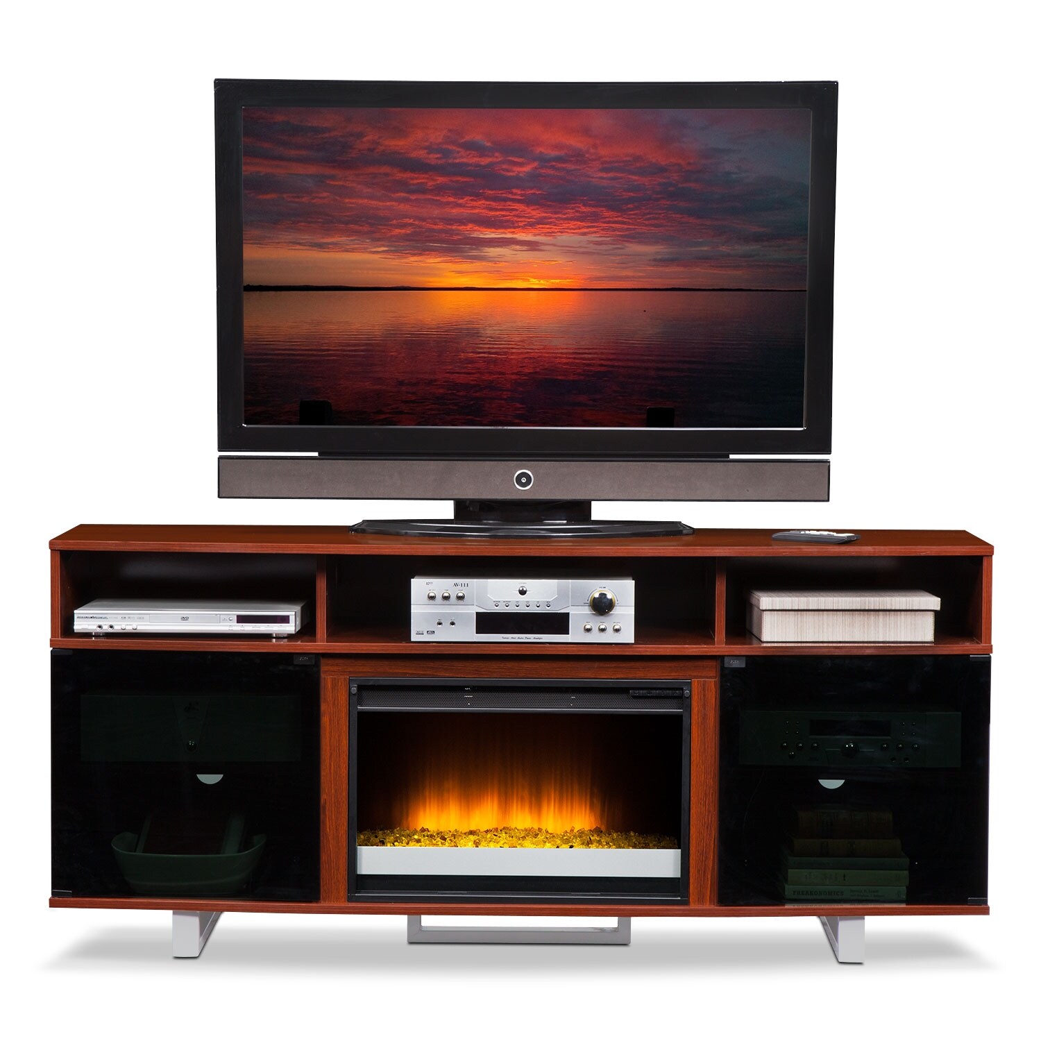 Pacer 72" Contemporary Fireplace TV Stand Cherry American Signature Furniture
