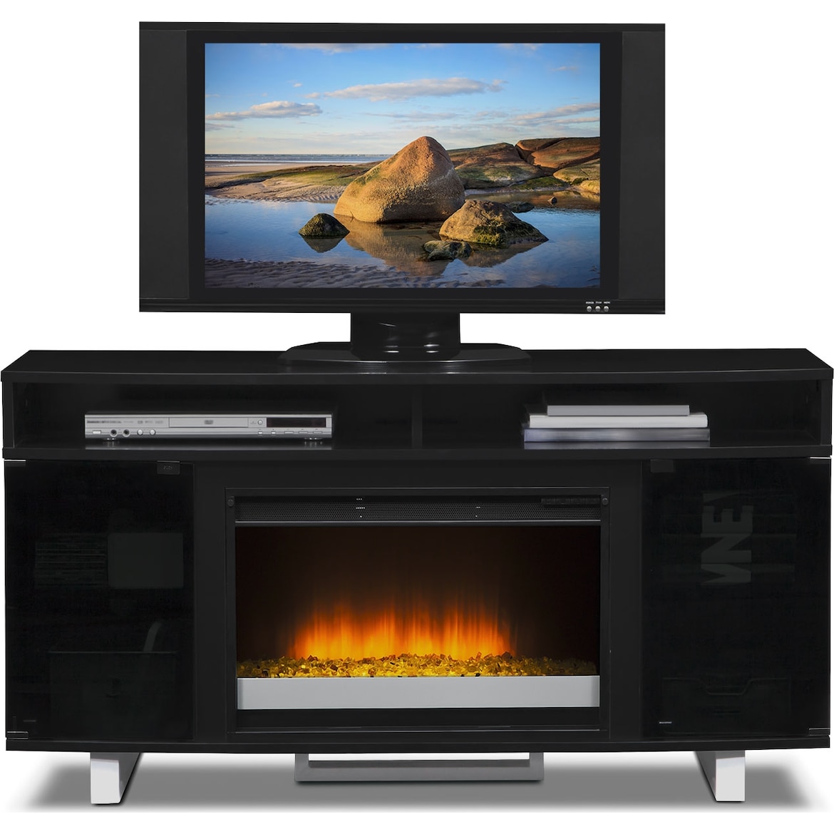 Pacer 56" Contemporary Fireplace TV Stand Black American Signature