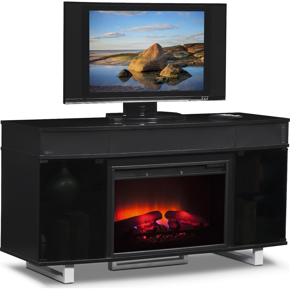 Pacer 56" Traditional Fireplace TV Stand with Sound Bar Black
