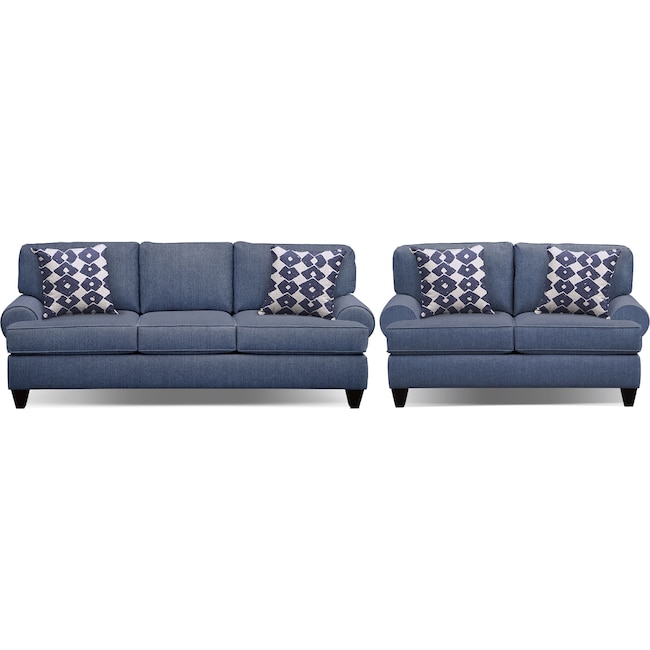 Living Room Furniture - Bailey Blue 91" Sofa and 67" Sofa Set