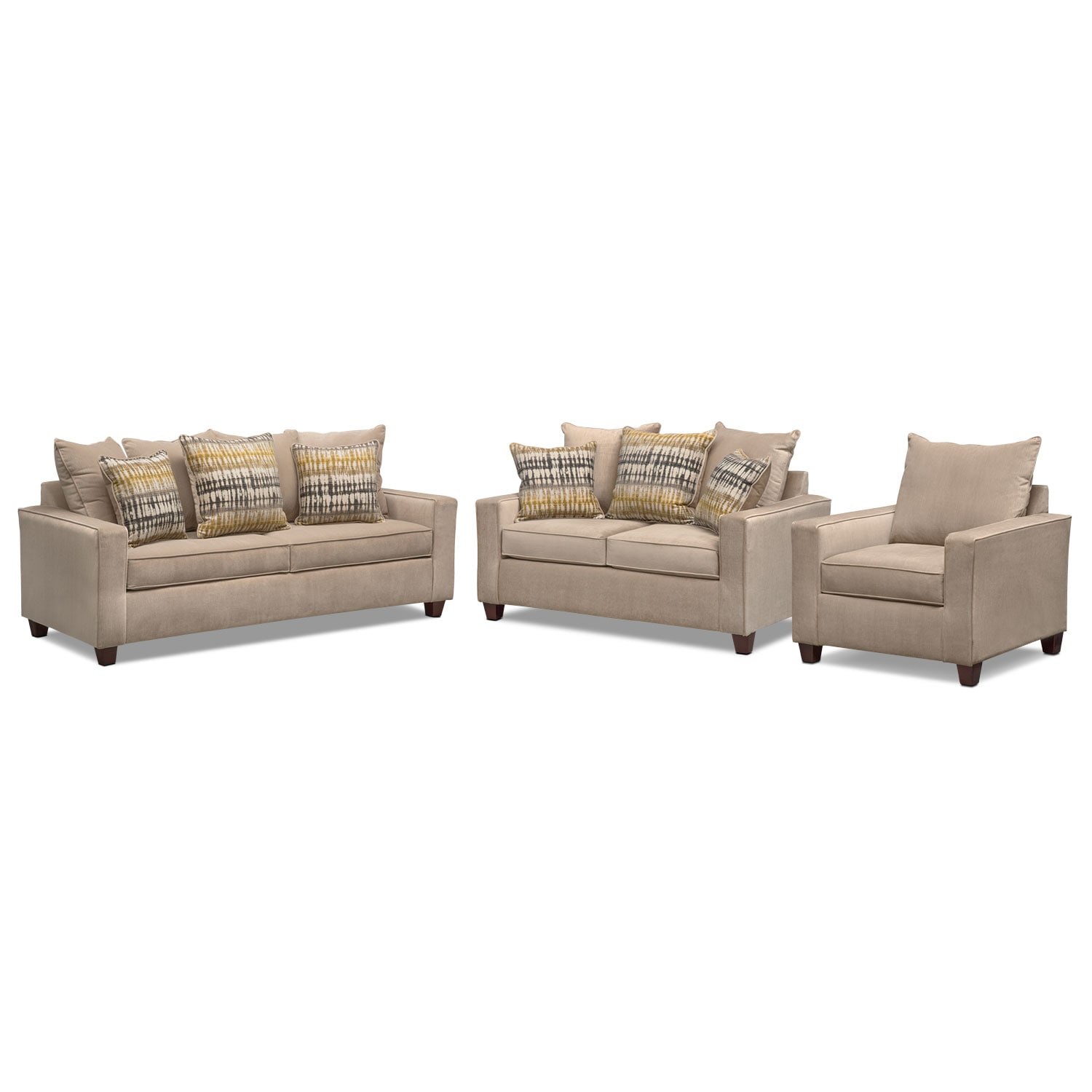 Bryden Queen Memory Foam Sleeper Sofa Loveseat And Chair Set Beige