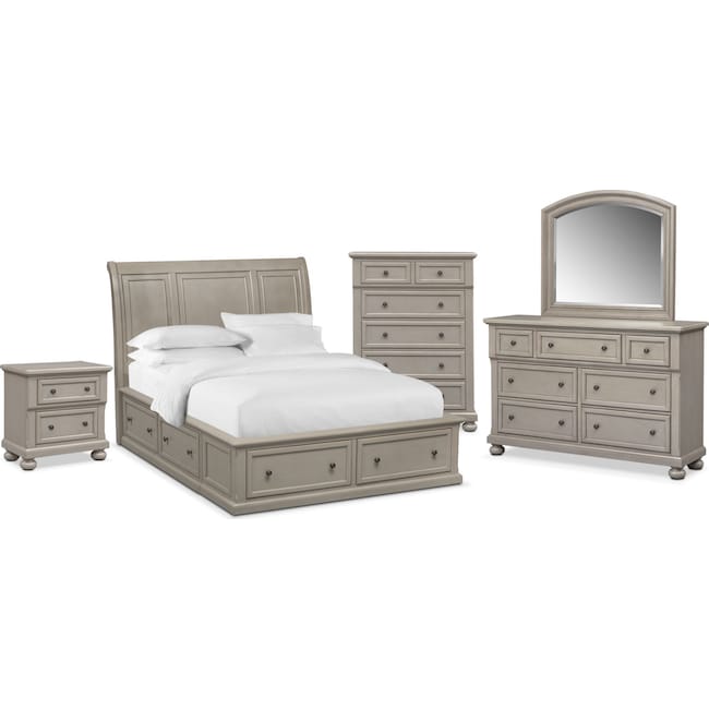 Hanover 7 Piece Storage Bedroom Set With Chest Nightstand Dresser And Mirror