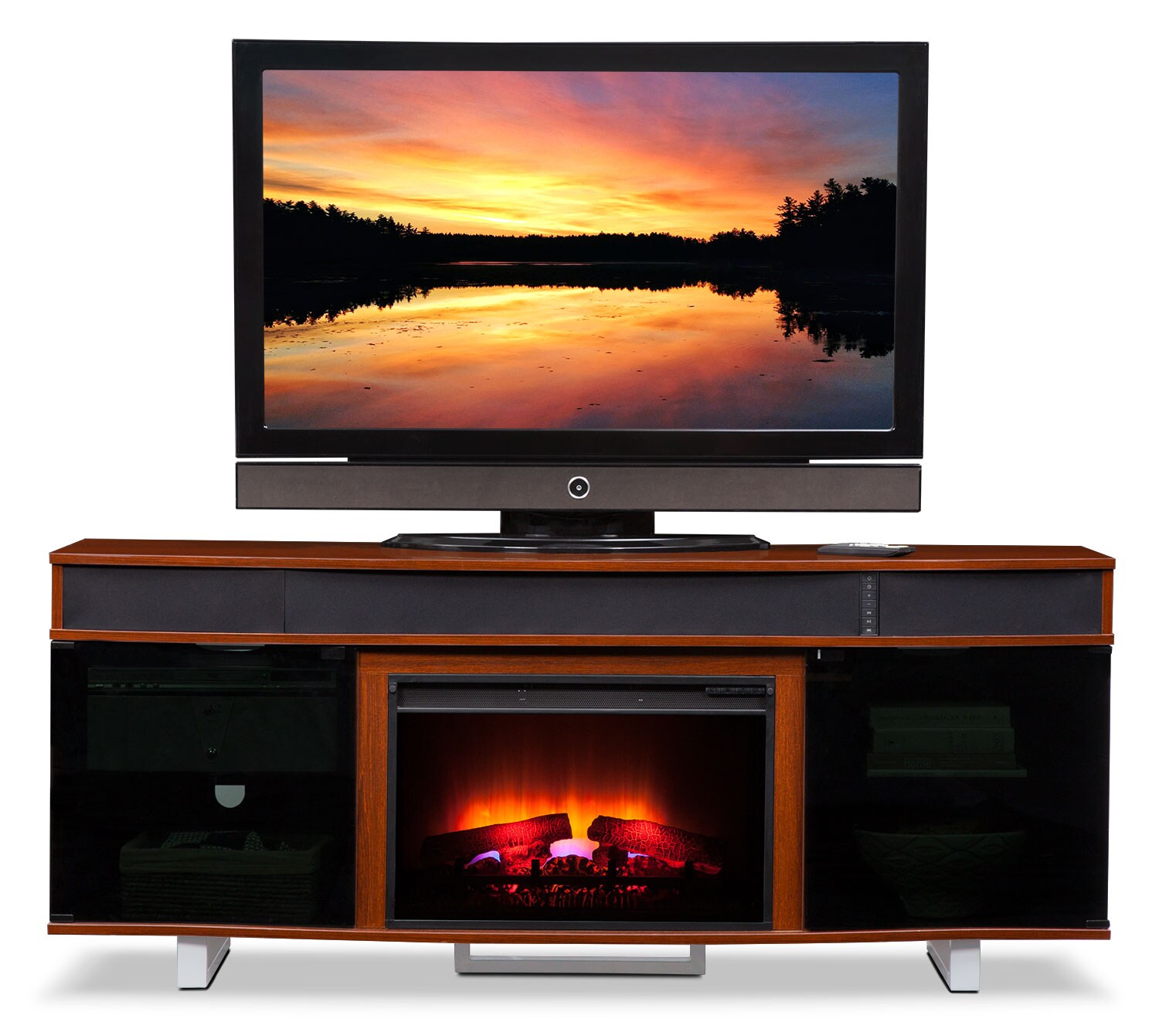 Pacer 72" Traditional Fireplace TV Stand with Sound Bar Cherry