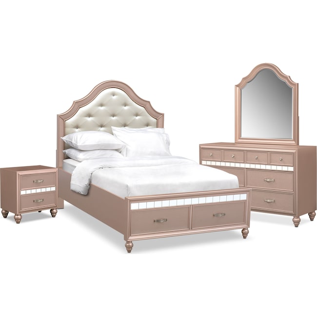 Bedroom Furniture - Serena Youth 6-Piece Storage Bedroom Set with Nightstand, Dresser and Mirror