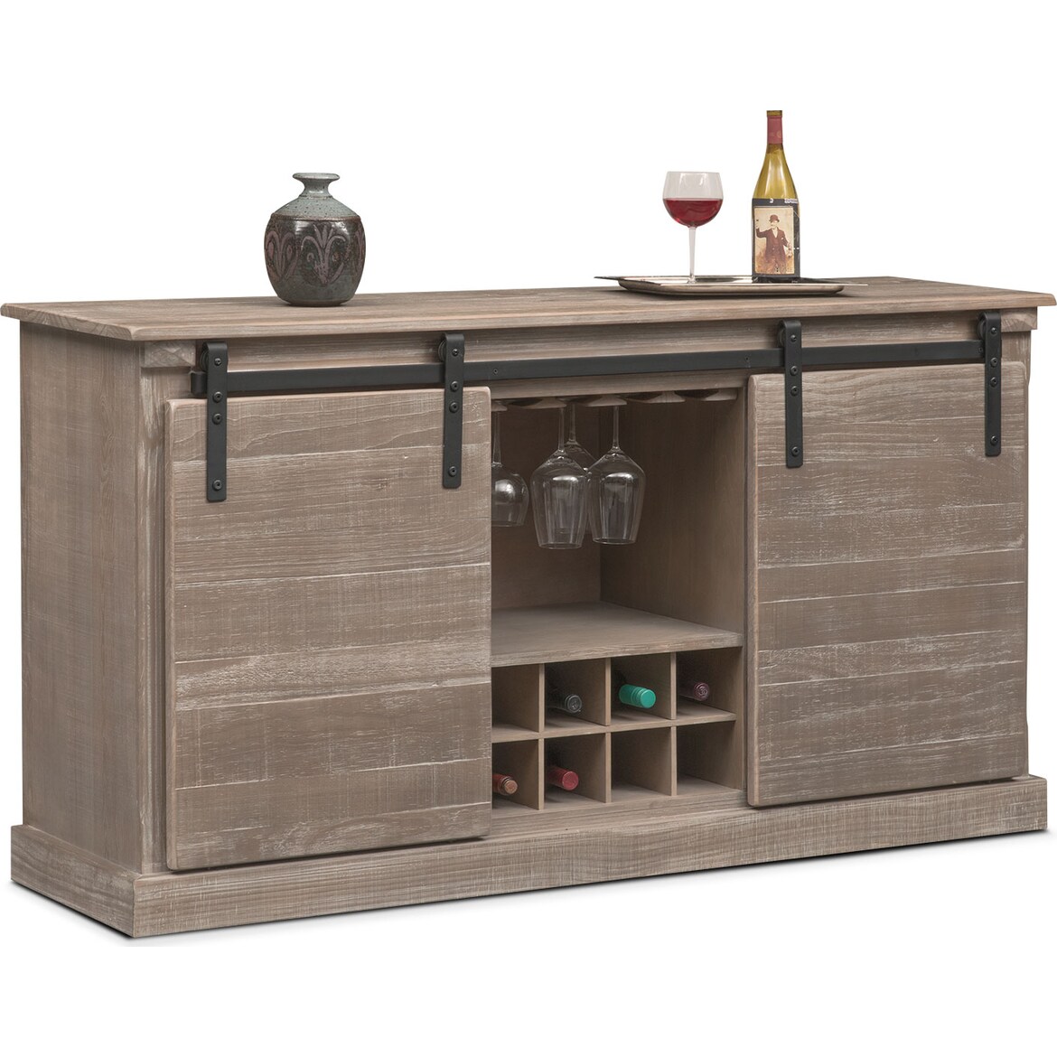Ashcroft 65" TV Stand with Wine Storage Gray American Signature