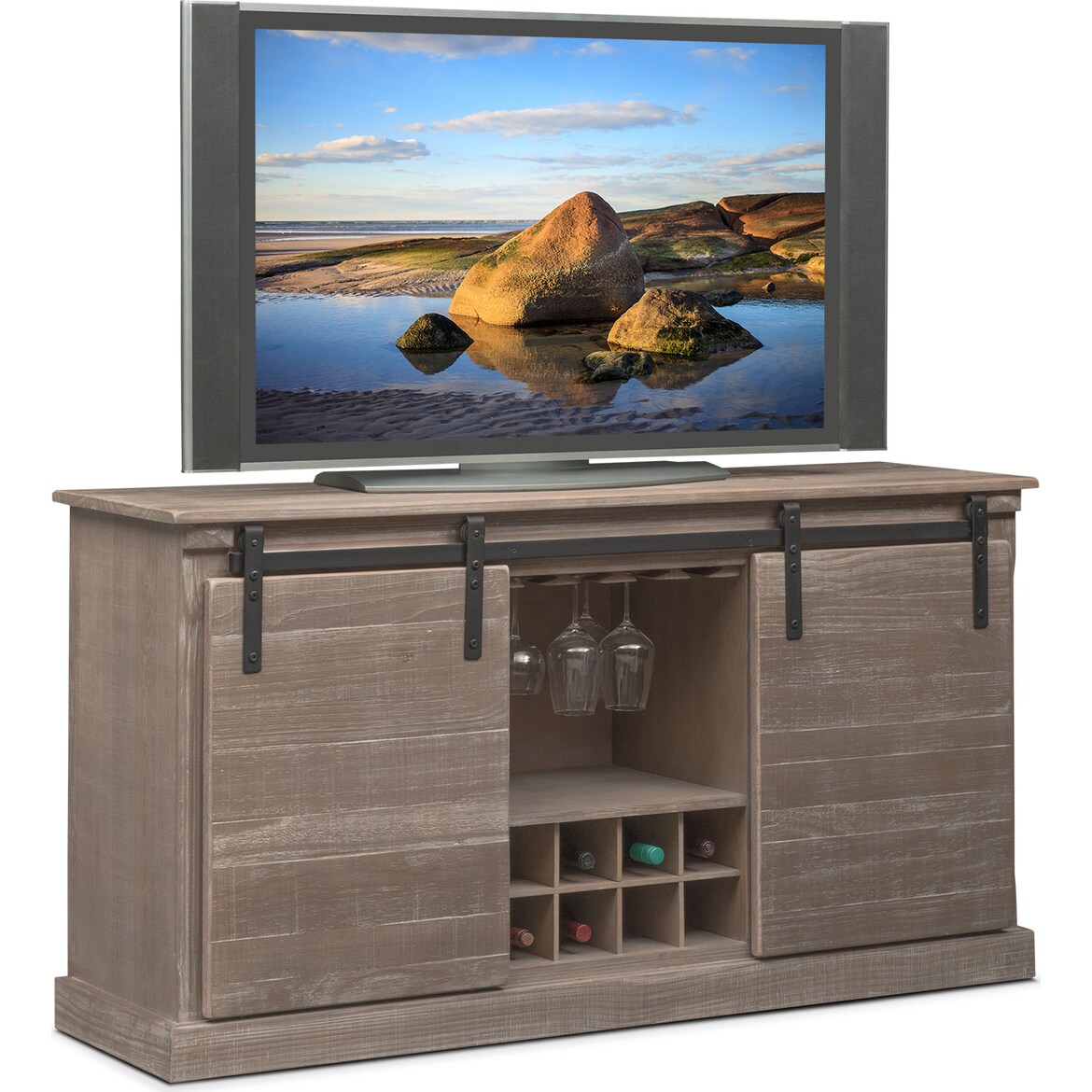 Ashcroft 65" TV Stand with Wine Storage Gray American Signature