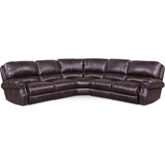 Living Room Furniture - Dartmouth 5-Piece Power Reclining Sectional with 3 Reclining Seats