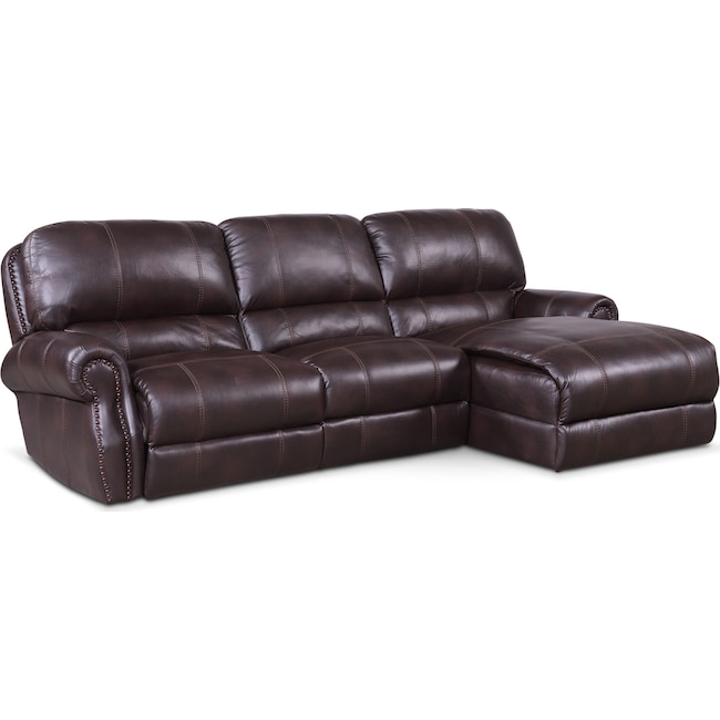 Living Room Furniture - Dartmouth 3-Piece Dual-Power Reclining Sectional with Chaise and 1 Reclining Seat