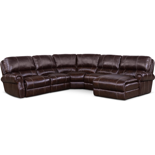Living Room Furniture - Dartmouth 5-Piece Dual-Power Reclining Sectional with Chaise and 1 Reclining Seat