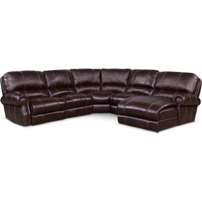 Living Room Furniture - Dartmouth 5-Piece Dual-Power Reclining Sectional with Chaise and 2 Reclining Seats