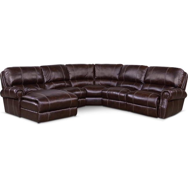 Living Room Furniture - Dartmouth 5-Piece Dual-Power Reclining Sectional with Chaise and 2 Reclining Seats